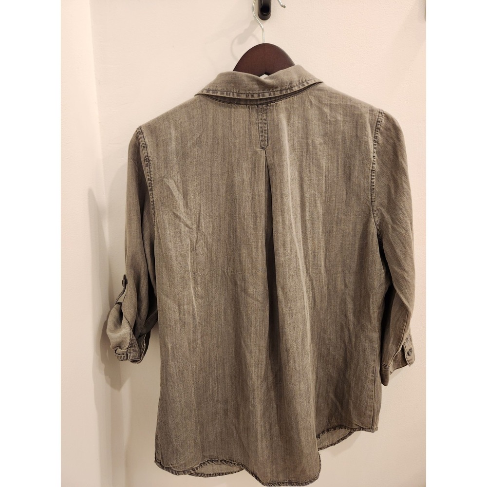 Hester & Orchard Gray Tencel Tunic Top Roll Tab Sleeve Button Down Small NWT - Picture 2 of 9